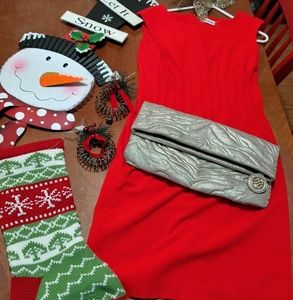 Red Dress Size 6, and Gold Clutch